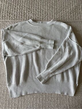 aerie Light Gray Ribbed Crewneck Sweater Size S